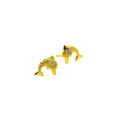 Imagen 2 del producto Aros de Oro 18kt Delfín y Circones 1,0mm