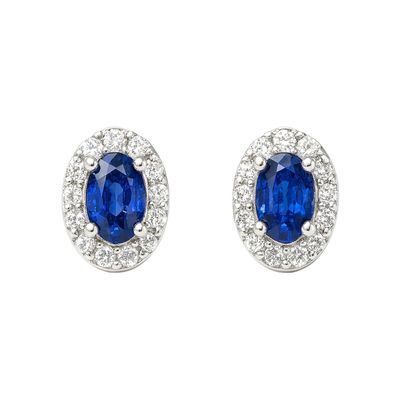 Aros de Plata Esterlina 925 Zafiro Ovalado con Circonita