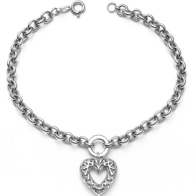 Pulsera Oro Blanco 18Kt Corazón Rolo