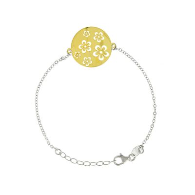 Pulsera de Plata Esterlina 925 Circulo Flores Bicolor