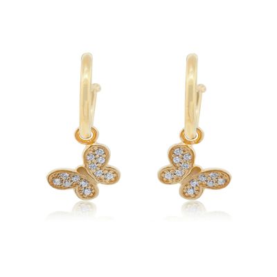 Aros de Plata Esterlina 925 Argollas Mariposa Revestido en Oro 18kt