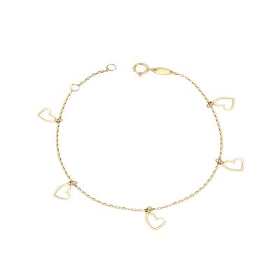 Pulsera Oro Amarillo 18kt Corazones Colgantes