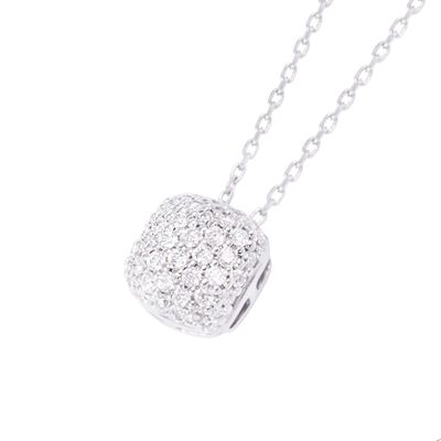 Imagen 2 del producto Collar Oro Blanco 18kt Cuadrado con Relieve de Diamantes