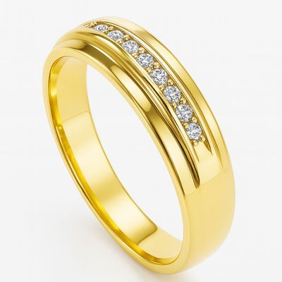 Anillo Oro Amarillo 18Kt Medio Cintillo Circonitas