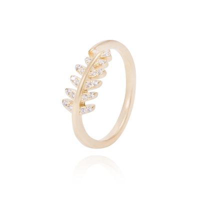 Anillo Revestido en Oro 18kt Hojas Adornadas con Circonita