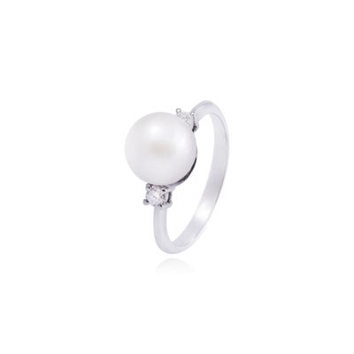 Anillo Oro Blanco 18kt Diamantes 10 Pts Perla 8mm