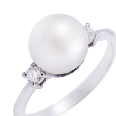 Imagen 2 del producto Anillo Oro Blanco 18kt Diamantes 10 Pts Perla 8mm