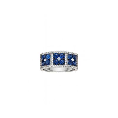 Anillo de Oro Blanco 18kt Diamantes de 27 Puntos y 93Pts Zafiro