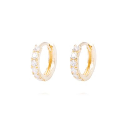 Aros Oro Amarillo 18kt Argollas Pequeñas Riel de Circonitas