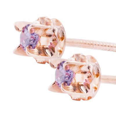 Imagen 2 del producto Aros Oro Miel 18kt Chaton Amatista 3mm