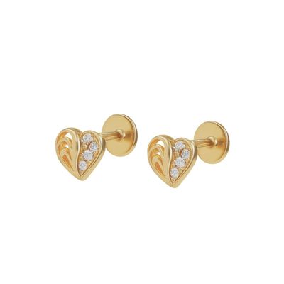 Aros de Oro 18kt Corazon Mitad con Circon