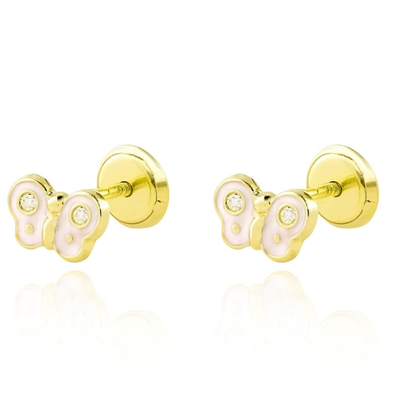 Imagen 1 del producto Aros de Oro 18kt Mariposa Circón nacar