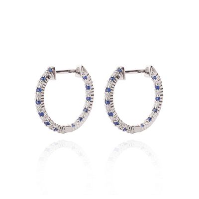 Aros  Argolla de Oro Blanco 18kt Diamantes Zafiro