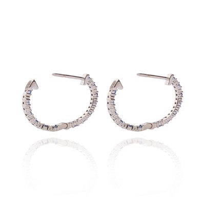 Imagen 2 del producto Aros  Argolla de Oro Blanco 18kt Diamantes Zafiro