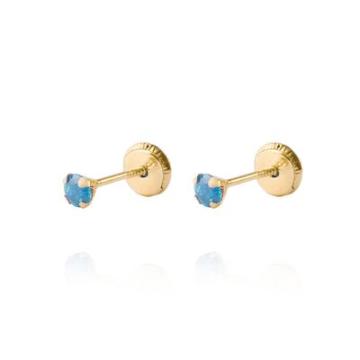 Aros de Oro 18kt Piedra de Agua Marina 3mm