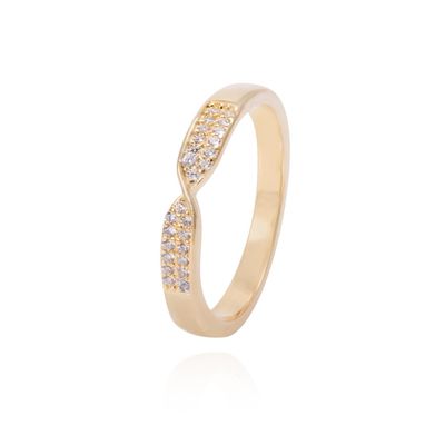 Anillo Revestido en Oro 18kt Diseño Entrelazado y Circonita