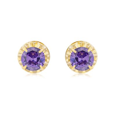 Aros de Oro 18kt Chatón de Amatista Circonita 5mm