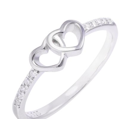 Imagen 2 del producto Anillo Plata Esterlina Corazones Entrelazados con Circonita