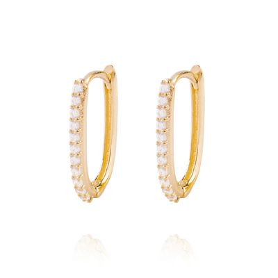 Aros de Oro 18kt Argollas Circón Ovalado
