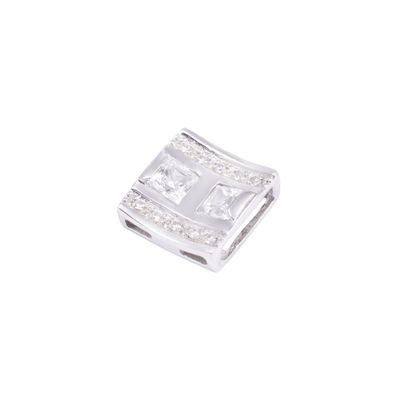 Colgante Oro Blanco 18kt Cuadrado y Líneas Circonitas