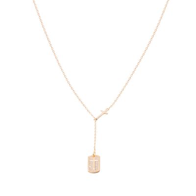 Imagen 2 del producto Collar Revestido en Oro 18kt Placa con Circonita mas Cruz