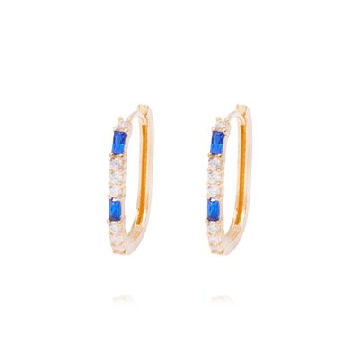 Aros Oro Amarillo 18kt Argollas Circonitas Blancas y Azules