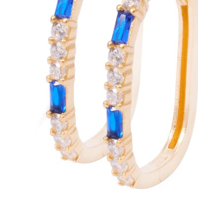 Imagen 2 del producto Aros Oro Amarillo 18kt Argollas Circonitas Blancas y Azules