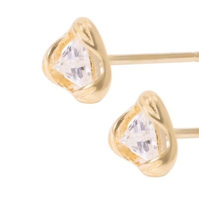 Imagen 2 del producto Aros de Plata Triangulo con Circonita Revestido en Oro 18kt