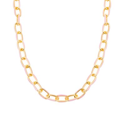 Collar de Plata Esterlina 925 Eslabones rosados Bañado en Oro 14kt