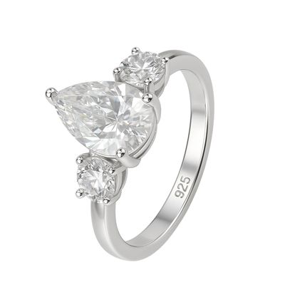 Anillo de Plata Esterlina 925 Gota Grande con Circonita