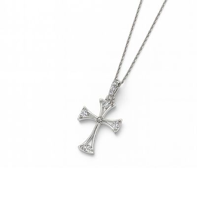 Imagen 2 del producto Collar de Oro Blanco 18kt Cruz Protectora con Diamante 10Pts