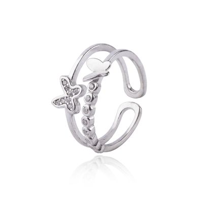 Anillo de Plata Esterlina 925 Doble Mariposa Circon
