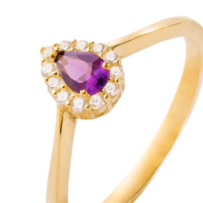 Imagen 2 del producto Anillo Compromiso de Oro 18kt Modelo Gota con Amatista y Circón