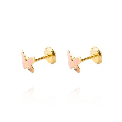 Aros de Oro 18kt Mariposa Circonita Esmaltada