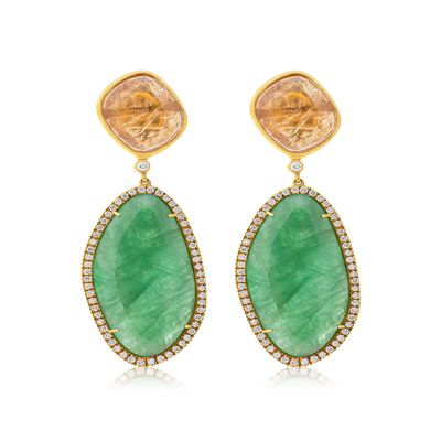 Aros Oro Amarillo 18kt Diamantes Esmeralda y Topacio