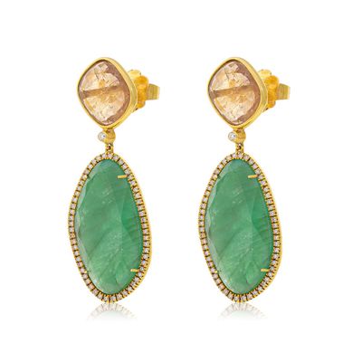 Imagen 2 del producto Aros Oro Amarillo 18kt Diamantes Esmeralda y Topacio