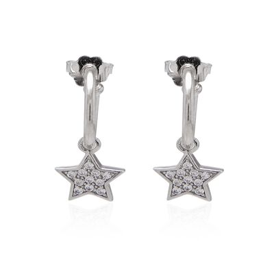 Aros de Plata Esterlina 925 Argollas Circonita Estrella
