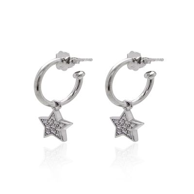 Imagen 2 del producto Aros de Plata Esterlina 925 Argollas Circonita Estrella