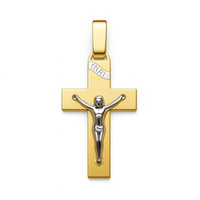Colgante Oro Amarillo 18kt Cruz Inri Bicolor
