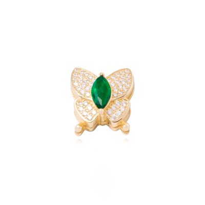 Dije de Plata broche Mariposa verde Circonita Revestido en Oro 18kt
