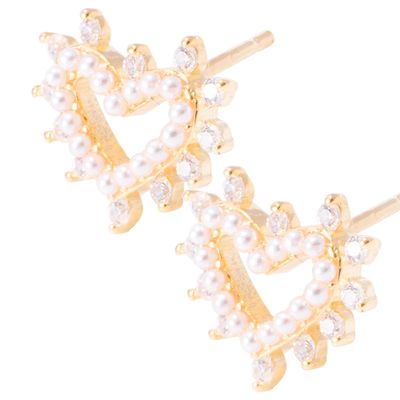 Imagen 2 del producto Aros Revestido en Oro 18kt Corazón Perla mas Circonita