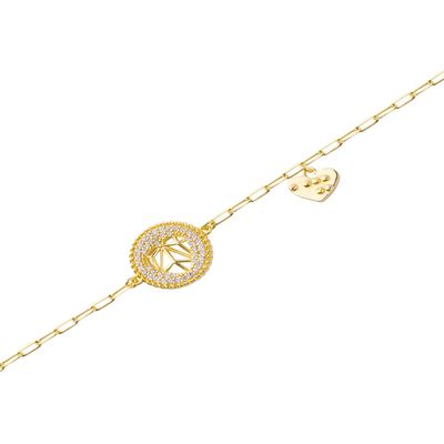 Pulsera Plata Esterlina 925 Círculo Corazón Revestido Oro 18kt