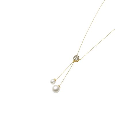 Collar Oro Amarillo 18kt Circonita- Perlas Colgantes