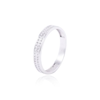 Anillo Oro Blanco 18kt Doble Riel Circonita