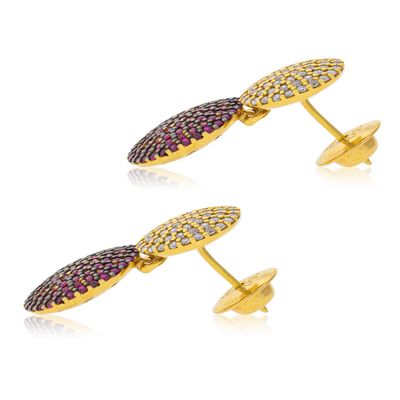 Imagen 2 del producto Aros Oro Amarillo 18Kt Diamantes y Rubi