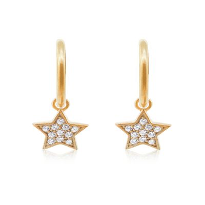 Aros de Plata Esterlina 925 Argollas Estrella Revestido en Oro 18kt