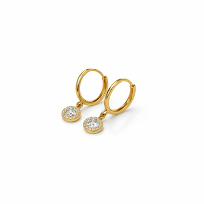 Imagen 2 del producto Aros Oro Amarillo 18kt Argollas Circonita Colgante 11MM