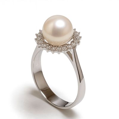 Imagen 2 del producto Anillo Oro Blanco 18kt Diamantes 20 Pts. Más Perla Cultivada