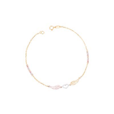 Pulsera Oro Bicolor 18kt Corazón y Alas