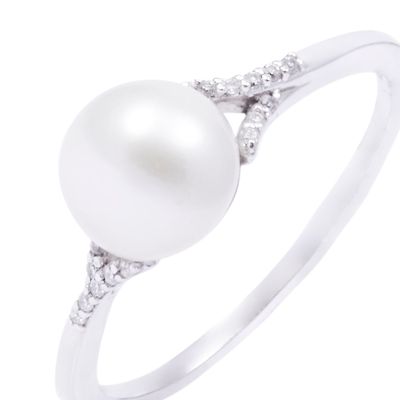 Imagen 2 del producto Anillo Oro Blanco 18kt Diamantes 5 Pts y Perla 7mm